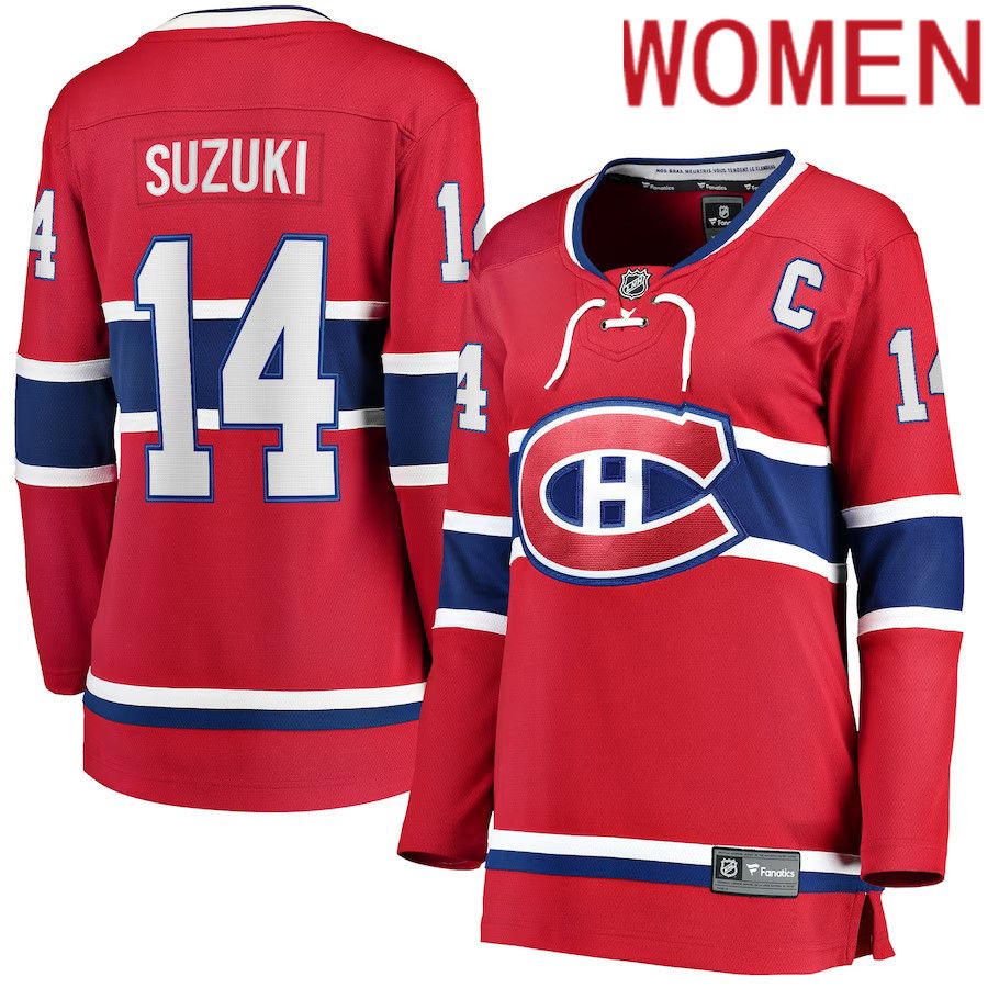 Women Montreal Canadiens #14 Nick Suzuki Fanatics Branded Red Home Captain Patch Breakaway Player NHL Jersey